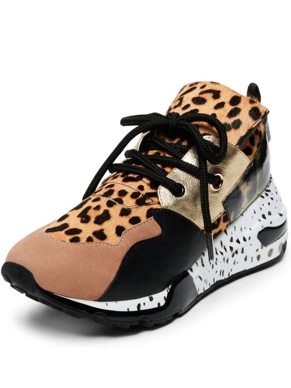 Steve Madden Women's Leopard & Metallic Accent Fashion Sneaker - Black/Tan/Gold